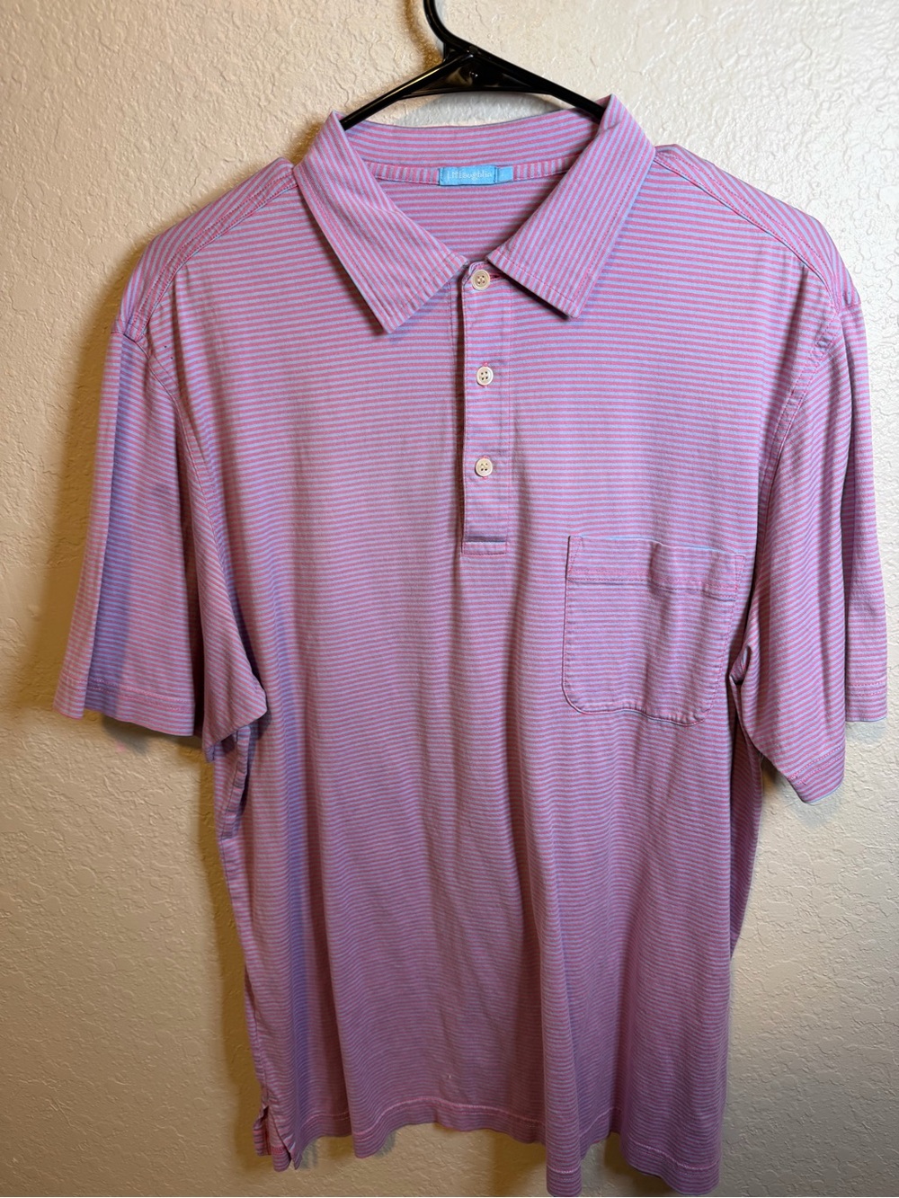 J. McLaughlin Pink and White Striped Polo with Chest Pocket
